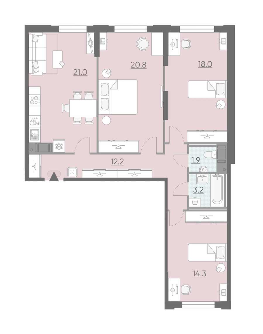 Трехкомнатная квартира в : площадь 91.4 м2 , этаж: 3 – купить в Санкт-Петербурге
